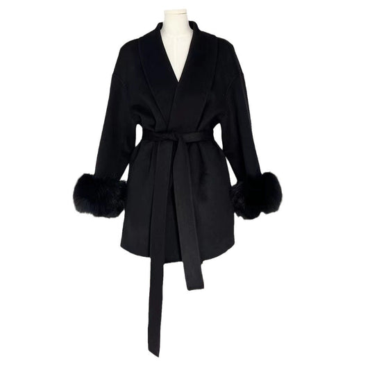 Luxury Wool Coat with Fox Fur Collar